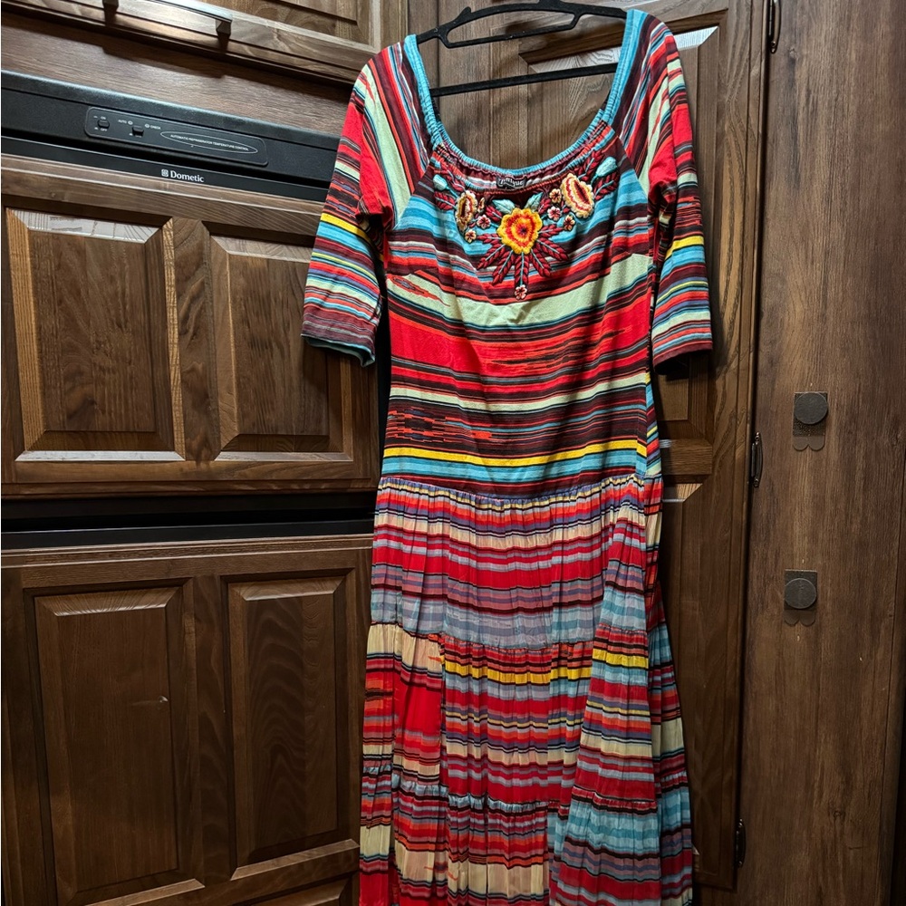 Southwest style colorful full length dress by Tunique. Cute with cowboy boots.